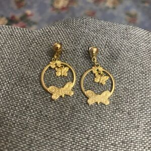 Gold tone Butterfly Pierced Earrings